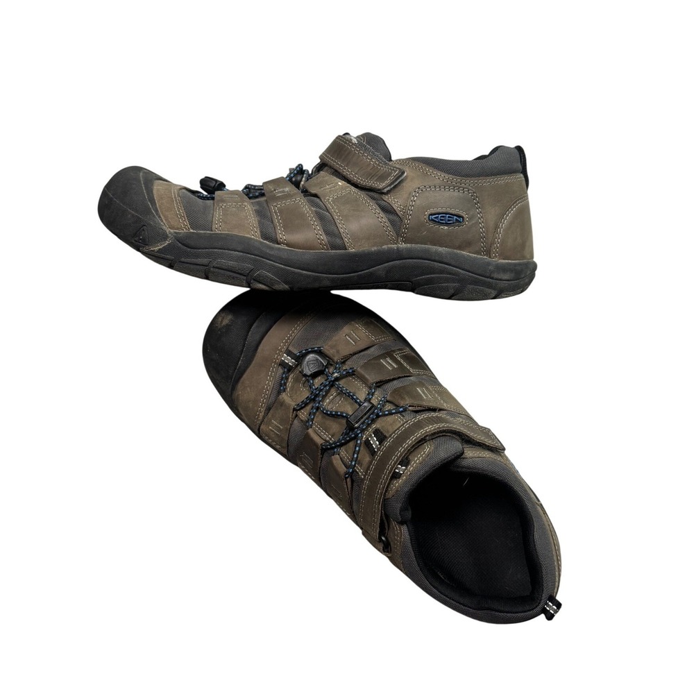 Keen Youth Size 7 Brown Leather Hiking Shoes Bungee Lace Hook Loop Strap